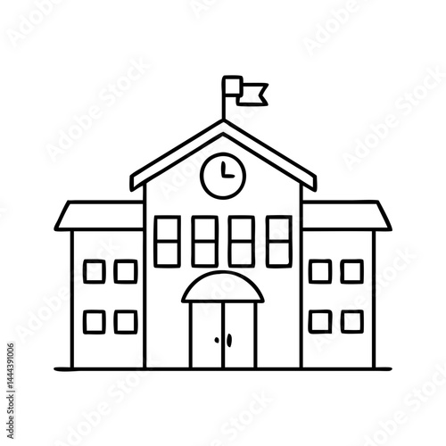 school building icon, school building line art - simple line art of school building, perfect for school building logos and icons