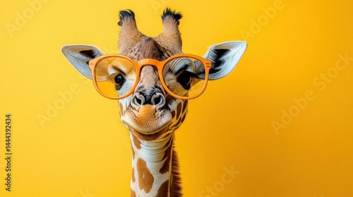 Giraffe with glasses, cheerful expression