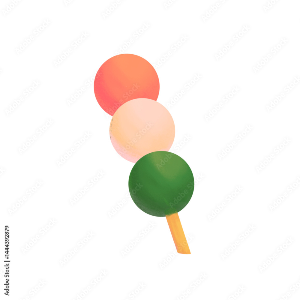 Dango flat design. Japanese food watercolor hand drawn elements on white background Dango flat design. Japanese food watercolor hand drawn elements on white background