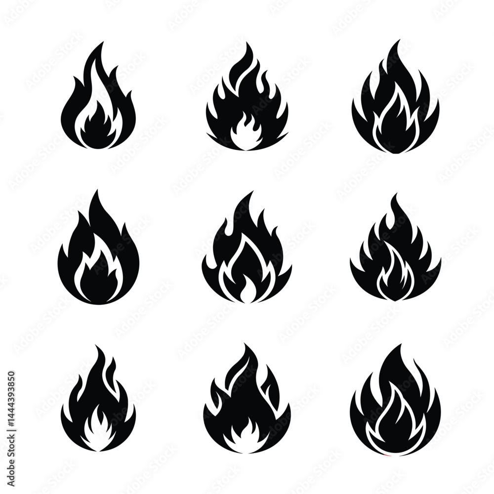 fire flames icon set on white background fire flames icon set on white background