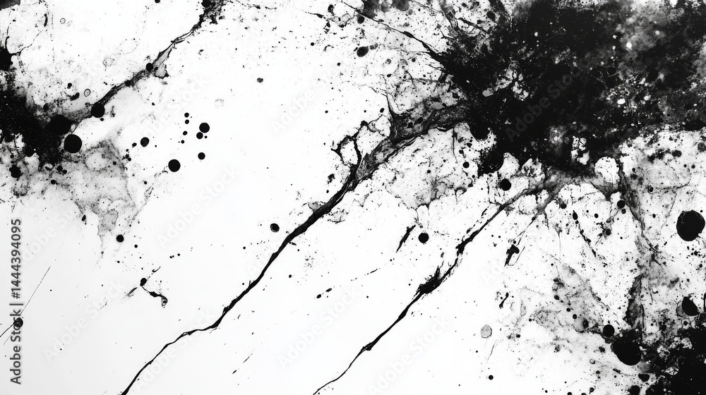 Fototapeta premium Abstract black and white ink splatter pattern.