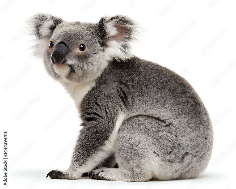 koala sitting and looking at camera on white background koala sitting and looking at camera on white background
