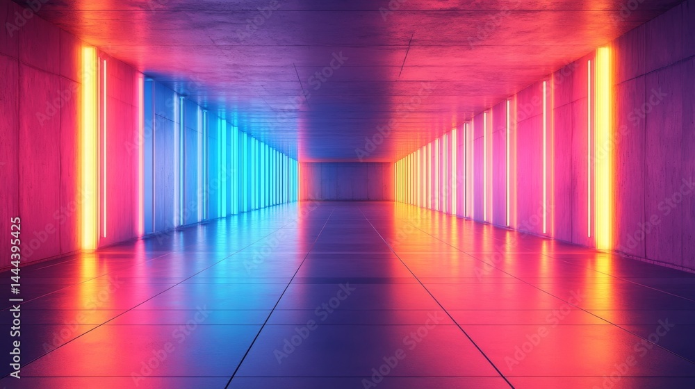 Empty neon tunnel with vibrant colors. Empty neon tunnel with vibrant colors.