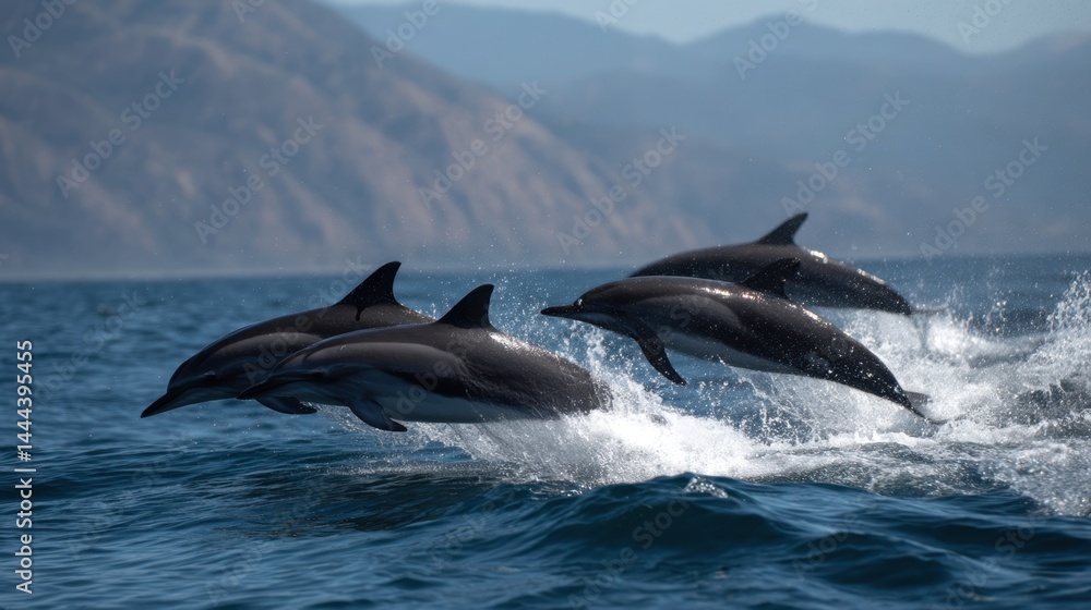Fototapeta premium Dolphins Leaping in the Pacific Ocean