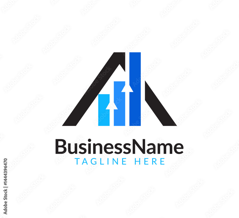 Modern logo mark with letter a and arrow icon bar candlestick for trading, investment, finance, statistic, accounting or marketing business Modern logo mark with letter a and arrow icon bar candlestick for trading, investment, finance, statistic, accounting or marketing business