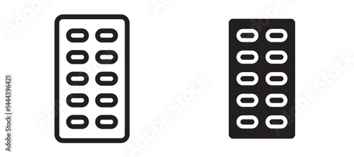 Blister drug pack icon In Flat and stroke Style Vector For App, UI, Websites. Black Vector Illustration.
