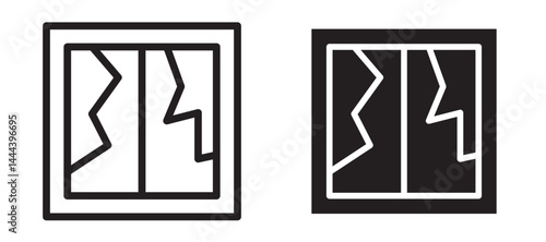 Broken window icon In Flat and stroke Style Vector For App, UI, Websites. Black Vector Illustration.