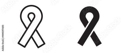 Cancer ribbon icon In Flat and stroke Style Vector For App, UI, Websites. Black Vector Illustration.