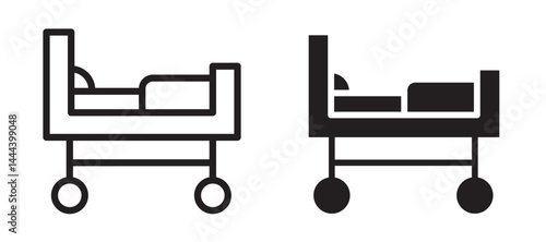 Hospital bed icon In Flat and stroke Style Vector For App, UI, Websites. Black Vector Illustration.