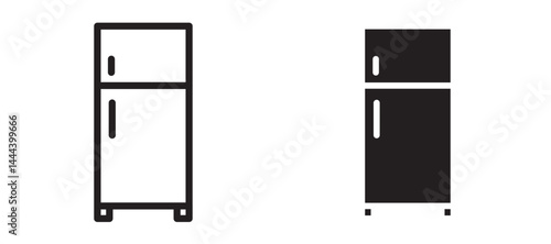 Fridge icon In Flat and stroke Style Vector For App, UI, Websites. Black Vector Illustration.