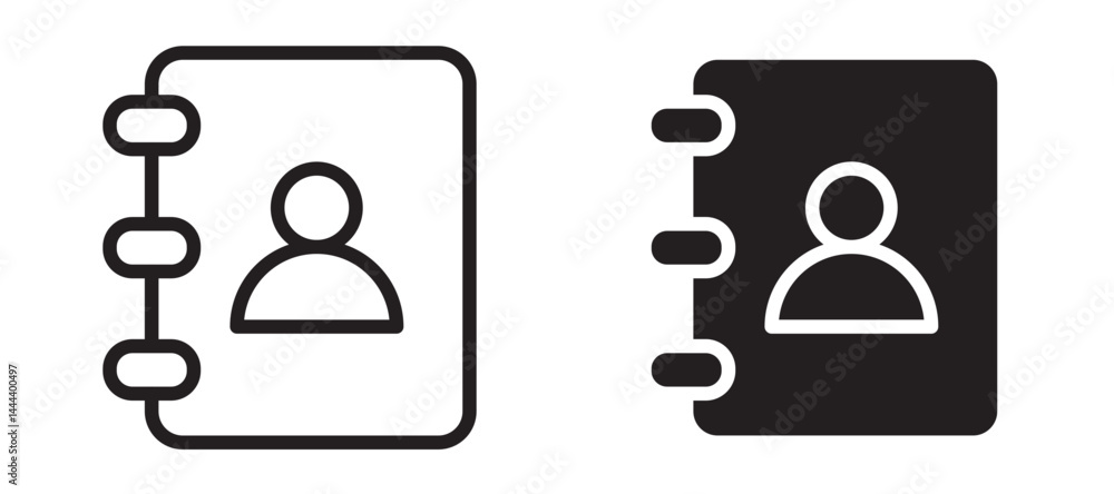 Contact book icon In Flat and stroke Style Vector For App, UI, Websites. Black Vector Illustration. Contact book icon In Flat and stroke Style Vector For App, UI, Websites. Black Vector Illustration.