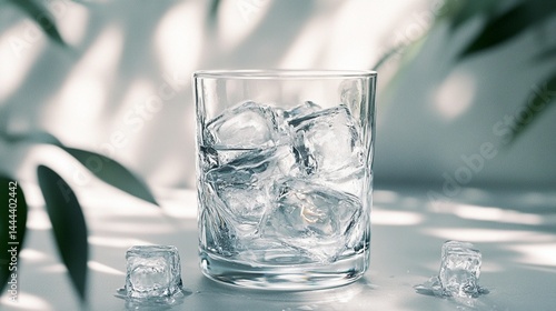 Wallpaper Mural Glass of ice cubes on a white surface with shadows from leaves. Torontodigital.ca