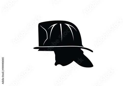 Firefighter helmet silhouette. This image displays a bold black silhouette of a firefighter helmet, also called a fireman hat or protective headgear. Vector clipart illustration design.