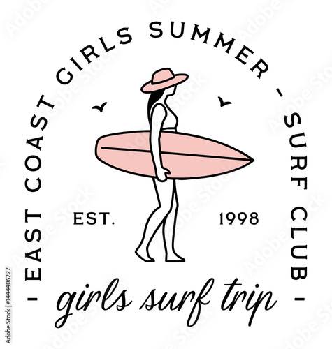 Photography Girls surf trip east coast summer coastal surfer beach lovers pink and black aesthetic sticker badge
