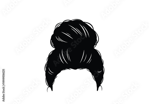 Hair bun silhouette. This image showcases a bold black silhouette of a hair bun, also referred to as an updo or elegant hairstyle, symbolizing simplicity and style. Vector clipart illustration design.