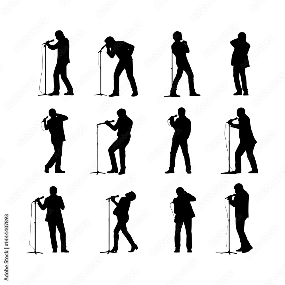 Naklejka premium Microphone Singer Silhouette Illustration