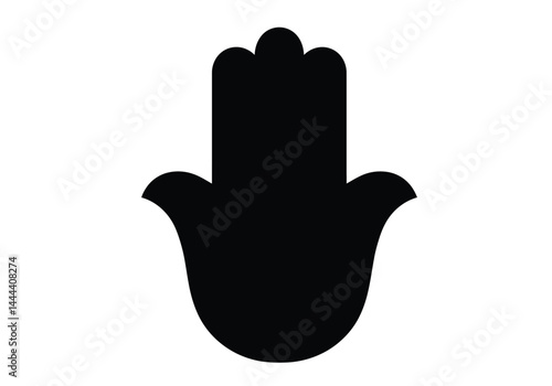 Hamsa hand silhouette. A bold black silhouette image of hamsa hand, also referred to as the Hand of Fatima or Hand of Miriam, symbolizing protection and blessings. Vector clipart illustration design.