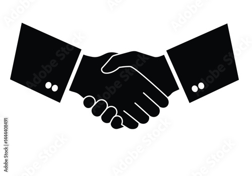 Hand shake silhouette. This image showcases a bold black silhouette of a handshake, also referred to as a handclasp or greeting gesture, unity and agreement. Vector clipart illustration design.