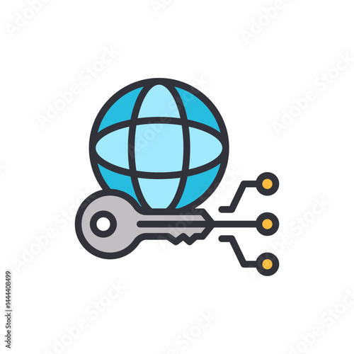 Online key colored icons, minimalist vector illustration ,simple transparent graphic element .Isolated on white background