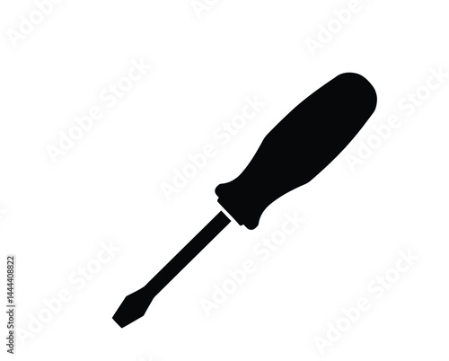 Screwdriver silhouette. This image showcases a bold black silhouette of a screwdriver, highlighting its sturdy handle and pointed tip. Vector clipart illustration design.