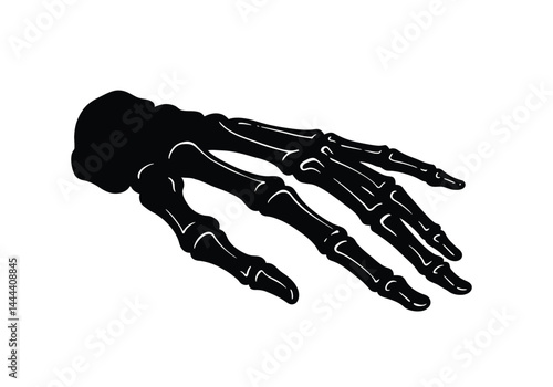 Skull hand silhouette. This image showcases a bold black silhouette of a skeletal hand, symbolizing anatomy and eeriness. Vector clipart illustration design.