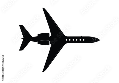 Gulfstream silhouette. A bold black silhouette image of a Gulfstream jet, also referred to as a private aircraft or luxury plane, highlighting its sleek design. Vector clipart illustration design.
