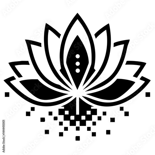 Lotus Flower Tech Wellness Logo Pixel Digital Shape Calming Purple Cyan Vector Transparent Background