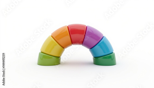 Stacking toy in arch shape, designed for children play and development, featuring vibrant segments in various hues