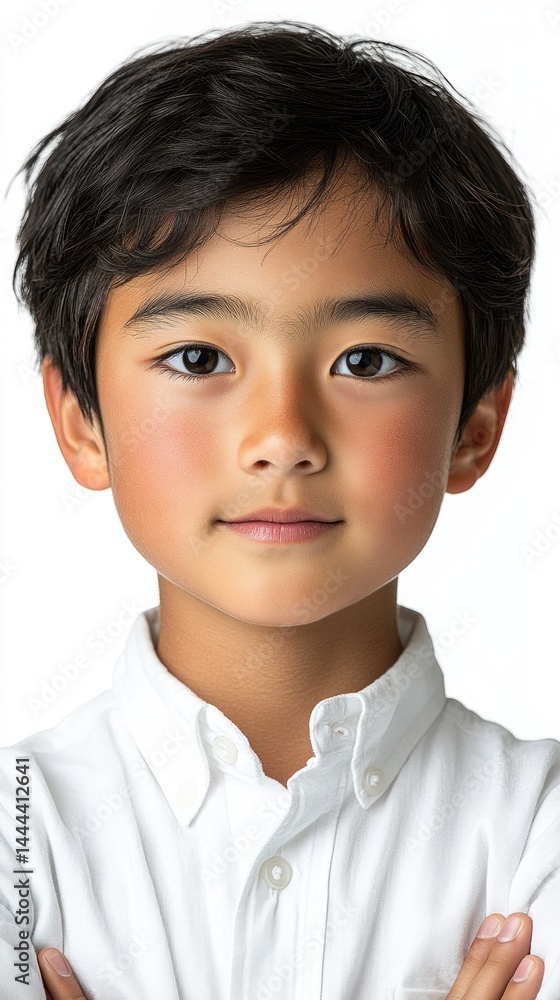 Portrait of a Young Boy with Dark Hair and a Calm Expression