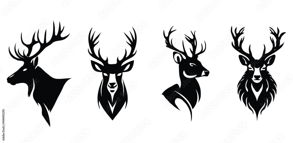 Fototapeta premium Set of deer head silhouette