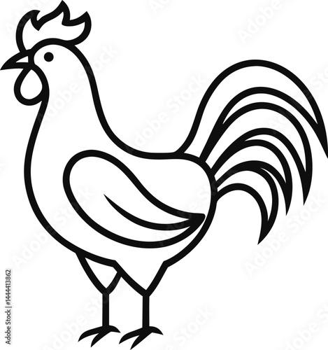 Bold rooster raising its voice at dawn in continuous line art style symbolic of farm life and rustic charm suitable for minimalist animal themed decor
