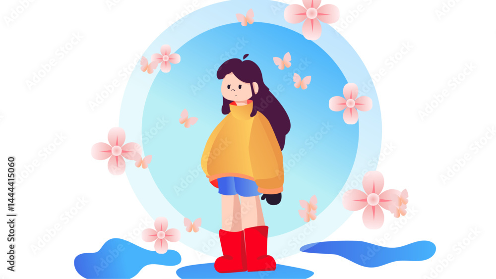 Vector illustration a young girl people in casual clothes Vector illustration a young girl people in casual clothes