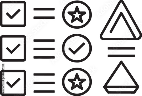 Set of 6 outline icons related to variant style or types of checklist elements. Linear icon collection. Editable stroke line art. Vector illustration.