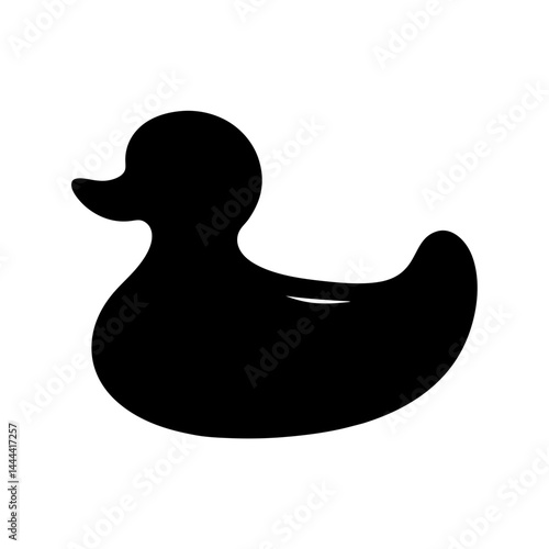 Single black rubber duck isolated on white background for baby bath toy