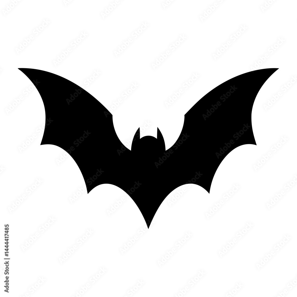 Fototapeta premium Simple stylized black bat with outstretched wings on a white background