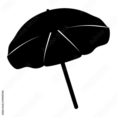 Monochrome beach umbrella silhouette providing shade and summer vacation protection