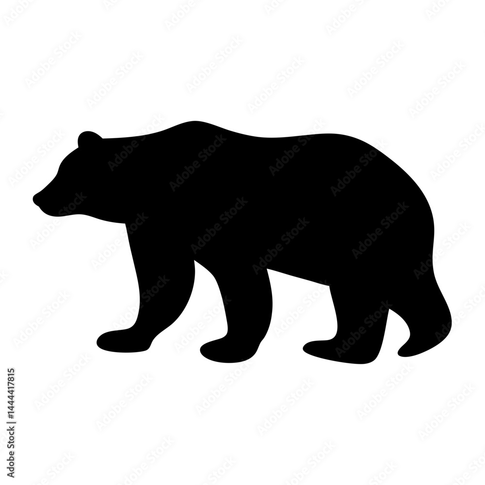 Fototapeta premium Black Silhouette Illustration of a Bear Walking Against a White Background