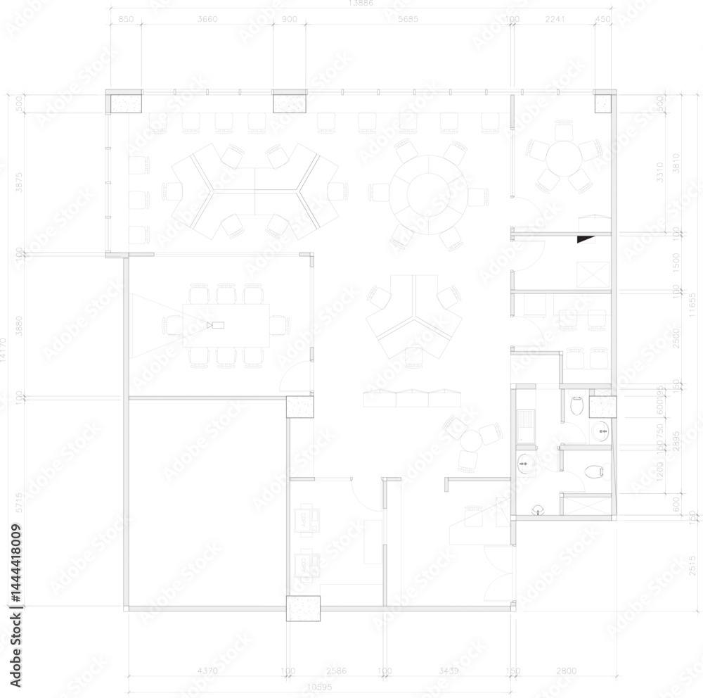 Drawing 2d Small office layout, meeting room, 2 rooms, small dining room original vector Drawing 2d Small office layout, meeting room, 2 rooms, small dining room original vector