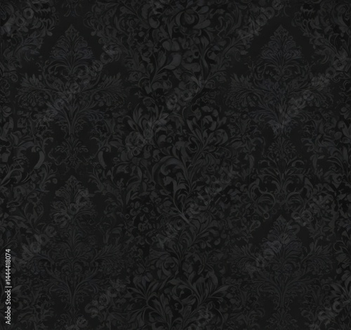 Seamless black gothic wallpaper Intricate floral damask pattern with vines , scroll, wallpaper, decor