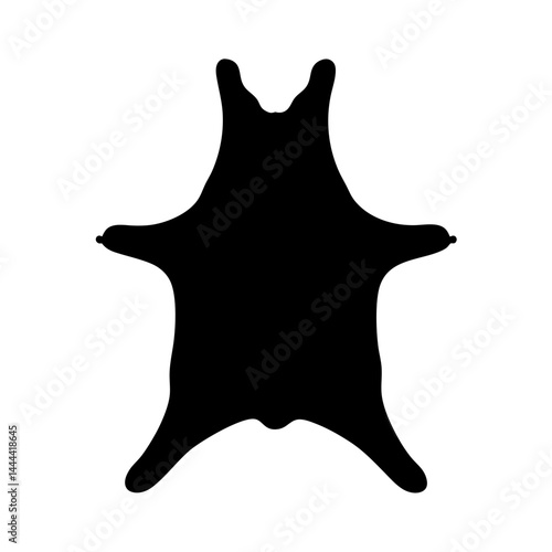 Black silhouette of animal pelt rug on a white background, detailed design
