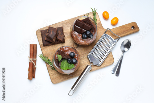 Obraz na płótnie Preparation of chocolate mousse, on a light table. w salonie