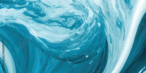 Tranquil Water Wave Background Featuring a Beautiful Watercolor Texture in Soft Shades of Blue and white .Fluid blue ocean wave layer Tsunami wave background in flat cartoon style. 