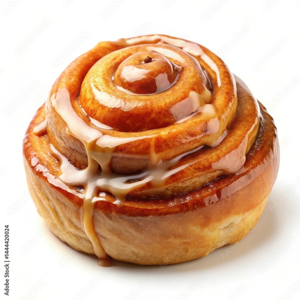 Delicious Cinnamon Roll Swirl With Cream Cheese Icing On White Background Delicious Cinnamon Roll Swirl With Cream Cheese Icing On White Background