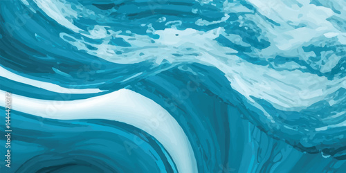 Abstract soft blue and white abstract water color ocean wave texture background. Soft Blue and White Watercolor Ocean Wave with Tropical Water Splash – Fluid Tsunami Waves in Cartoon Style"