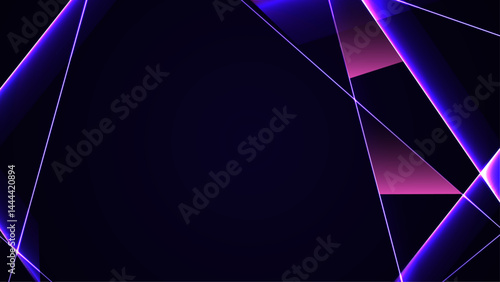 Abstract Geometrical Shapes Neon Light Background. Abstract dark futuristic background purple neon light rays reflect