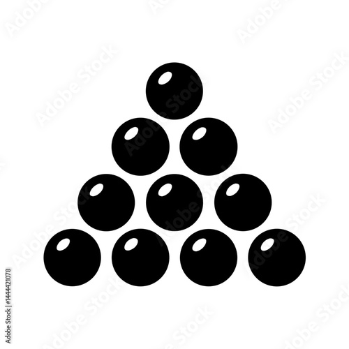 A pyramid of black balls with a light spot for reflection is shown