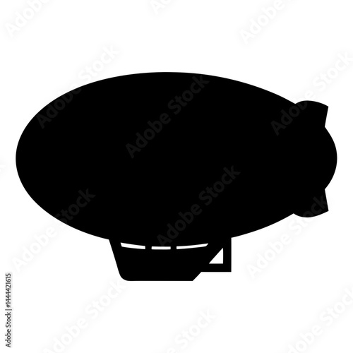 Black silhouette of a vintage airship or zeppelin against a white background