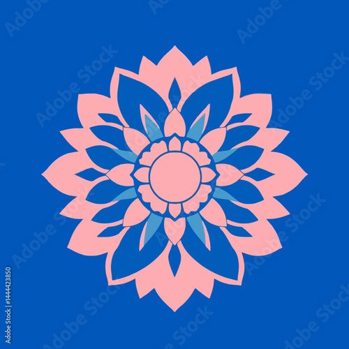 Mandala flower vector art design in blue and pink colors for creative backgrounds and patterns usage