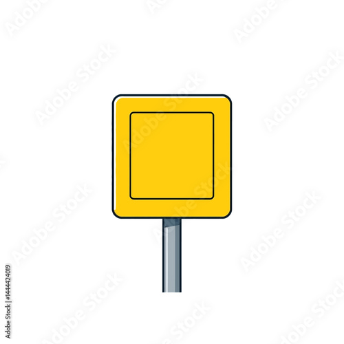 Yellow road sign blank traffic signage illustration empty signpost square pole street highway safety icon 