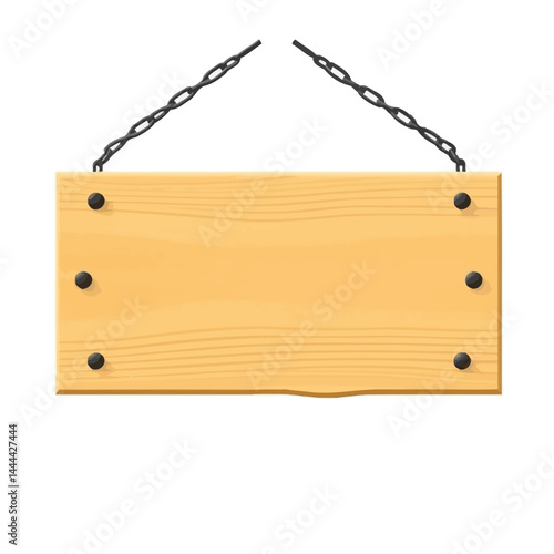Wooden sign board hanging with chains blank template for text message or advertising banner design 3d render